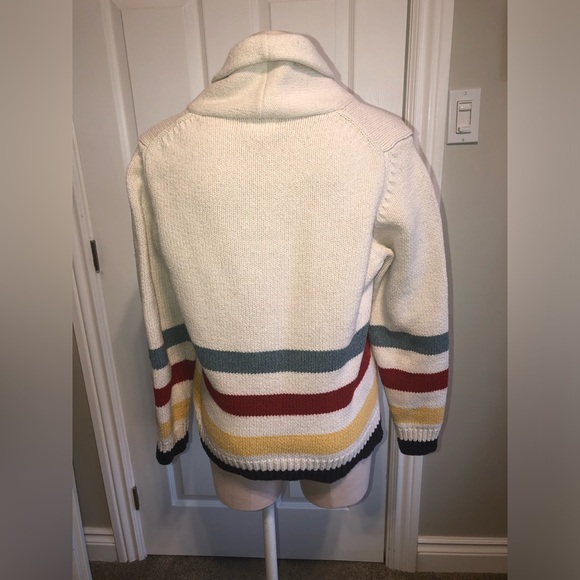 Unique L.L. Bean Cream Striped Shawl Neck Sweater  HBC Hudsons Bay style - Picture 3 of 5